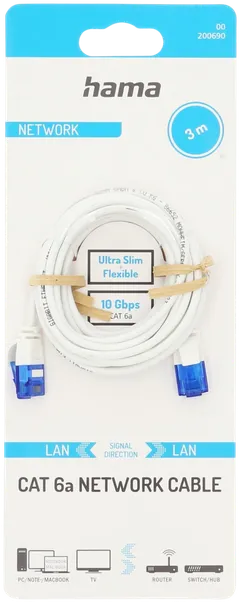 Hama Verkkokaapeli, CAT6a, U/UTP, 10 Gbit/s, Flexi-slim, 3,0 m - 3