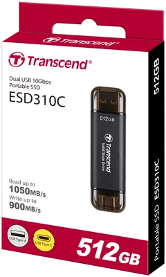 Transcend ESD310C Ulkoinen SSD muisti 512GB USB Type-C ja Type-A, siirtonopeus jopa 1050MB/s - 3