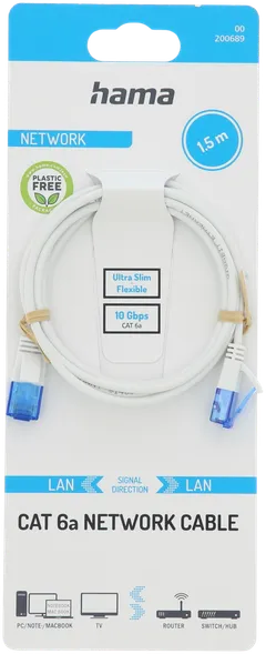 Hama Verkkokaapeli, CAT6a, U/UTP, 10 Gbit/s, Flexi-slim, 1,5 m - 3