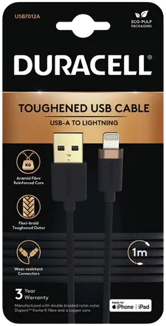 Duracell Punottu kaapeli USB-A/Lightning 1m musta - 1