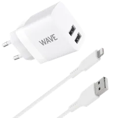 Wave verkkolaturi 2 x USB-A + Apple Lightning (MFI) -kaapeli (17W) valkoinenn - 1