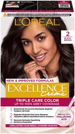 L'Oréal Paris Excellence Creme 2 Black Brown Mustanruskea kestoväri 1kpl - 1