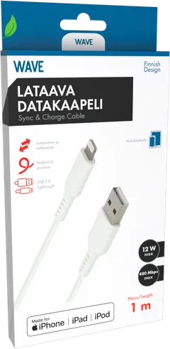 Wave Datakaapeli, Apple Lightning (MFI), 1m, Valkoinen - 1