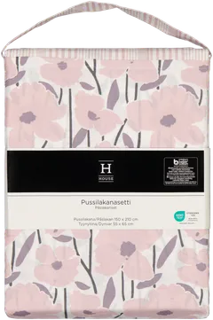 House pussilakanasetti Flower/stripe 150x210 cm, vaaleanpunainen - 2