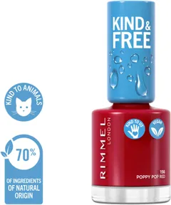 Rimmel Kind & Free Clean Nail Polish 8ml, 156 Poppy Pop Red kynsilakka - 3