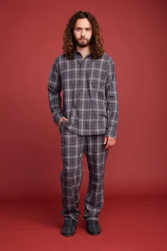 Reino&Aino miesten flanellipyjama - Dark grey - 5