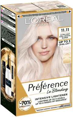 L'Oréal Paris Préférence Le Blonding 11.11 Ultra Light Extra Light Cool Silver Blonde Erittäin kirkas viileä hopeanvaalea kestoväri 1kpl - 2