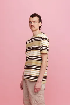 Reino&Aino miesten raidallinen t-paita - Green/brown striped - 6