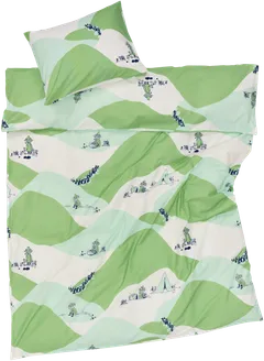 Moomin Arabia pussilakanasetti Nuuskamuikkunen 150x210+50x60 cm, vihreä - 1