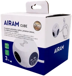 Airam Cube 3-os. kytkin WC 4USB 3m 2 X USB-A 2 X USB-C langaton lataus - 3