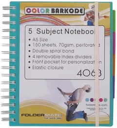 Foldermate Color Barkode kierremuistikirja viivallinen A5 värilajitelma - 1