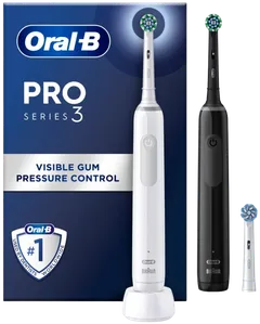 Oral-B Pro Series 3 -kaksoispakkaus, Black & White Sähköhammasharjat, 3 harjaspäätä, Designed By Braun - 1