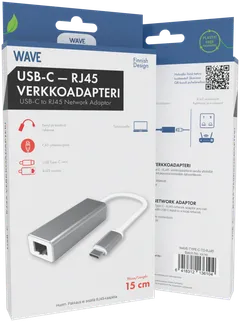 Wave USB Type-C uros - RJ45 naaras verkkoadapteri, 15cm, Hopea/Valkoinen - 2