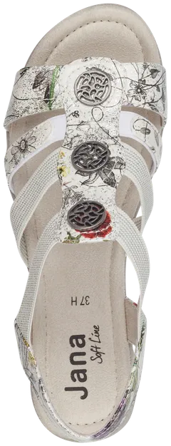 Jana naisten leveälestinen sandaali 28165 - White/flower - 4