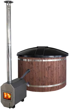 PW-SPA tee-se-itse kylpytynnyri 30 kW kamiinalla , sisältää kannen. Ulkovuoraus pähkinänruskea, sisäosa graniitti ja kansi musta. - 1