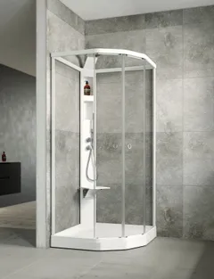 Macro Design Indoor suihkukaappi Macro Flow Semi Lux 91x91cm, kirkkaat lasit, valkoiset profiilit, integroitu termostaatti ja kattosuihku - 2