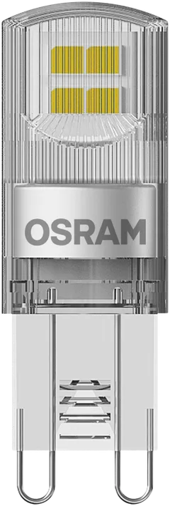 Osram LED PIN 1,9W/2700K G9 ei-himmennettävä kirkaskupuinen LED-pienoislamppu. Kupu muovia. Valovirta 200 lm (vastaa 20 W:n hehkulamppua). Pakkaus sisältää kaksi lamppua. - 1
