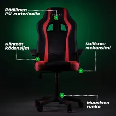 Kuura Gaming pelituoli Gamer musta-punainen - 2