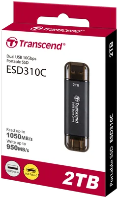 Transcend ESD310C Ulkoinen SSD muisti 2TB USB Type-C ja Type-A, siirtonopeus jopa 1050MB/s - 3