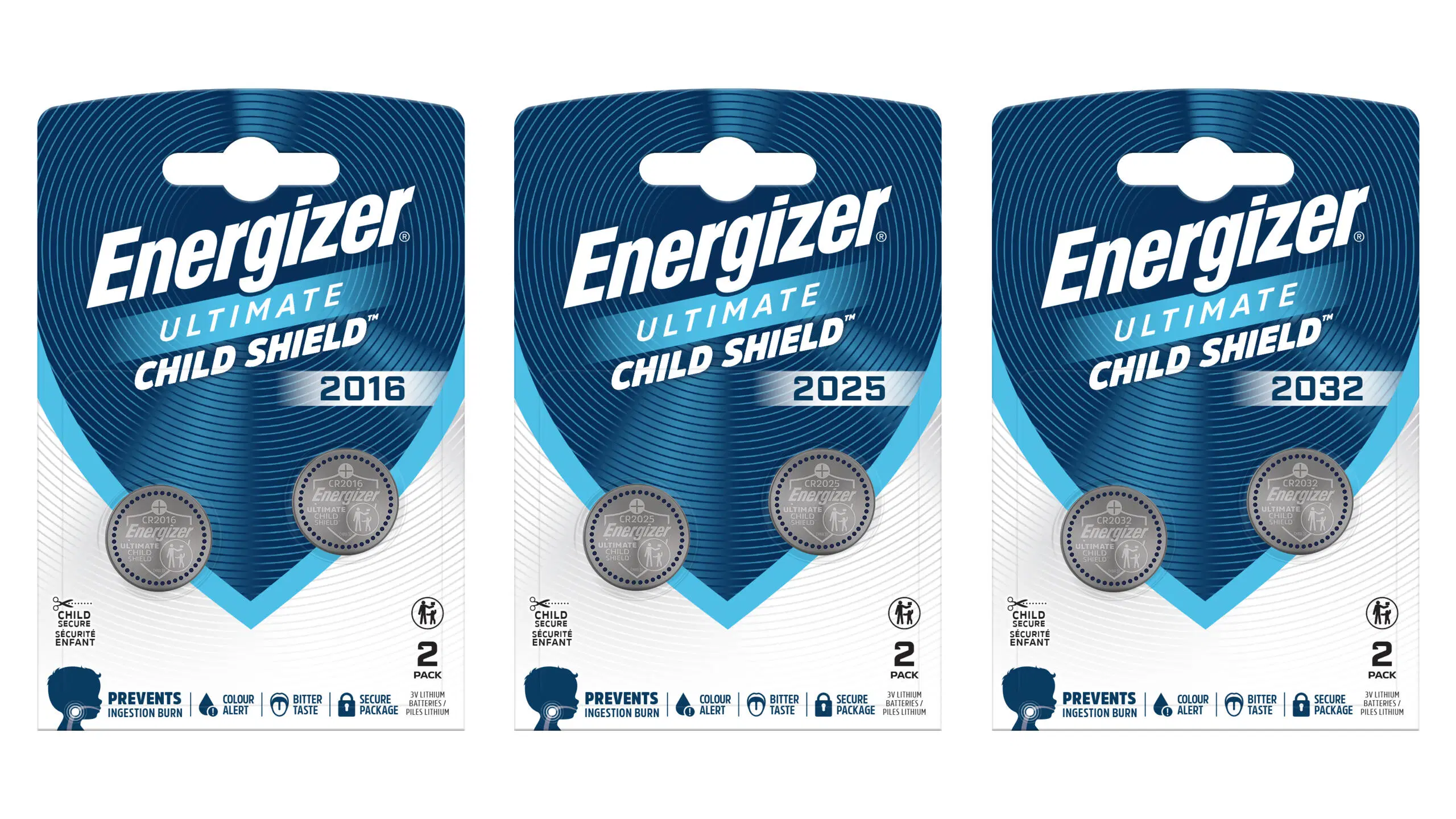 Energizer Ultimate Child Shield -nappiparistot pakkauksissaan.