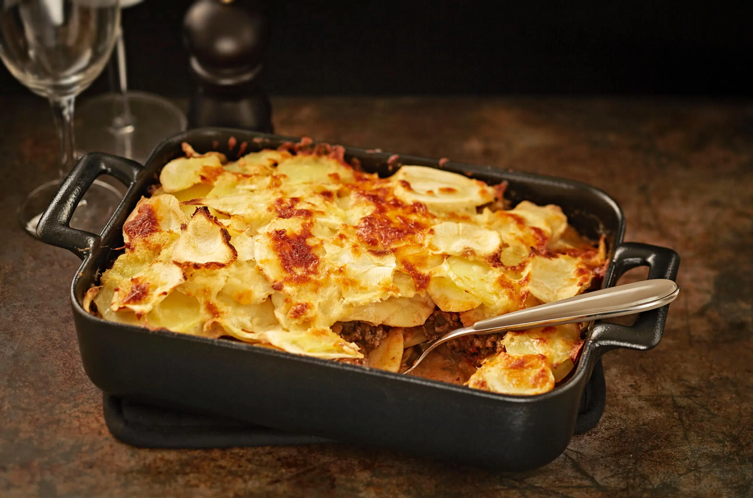 Palsternakka-jauhelihapaistos mustassa uunivuoassa