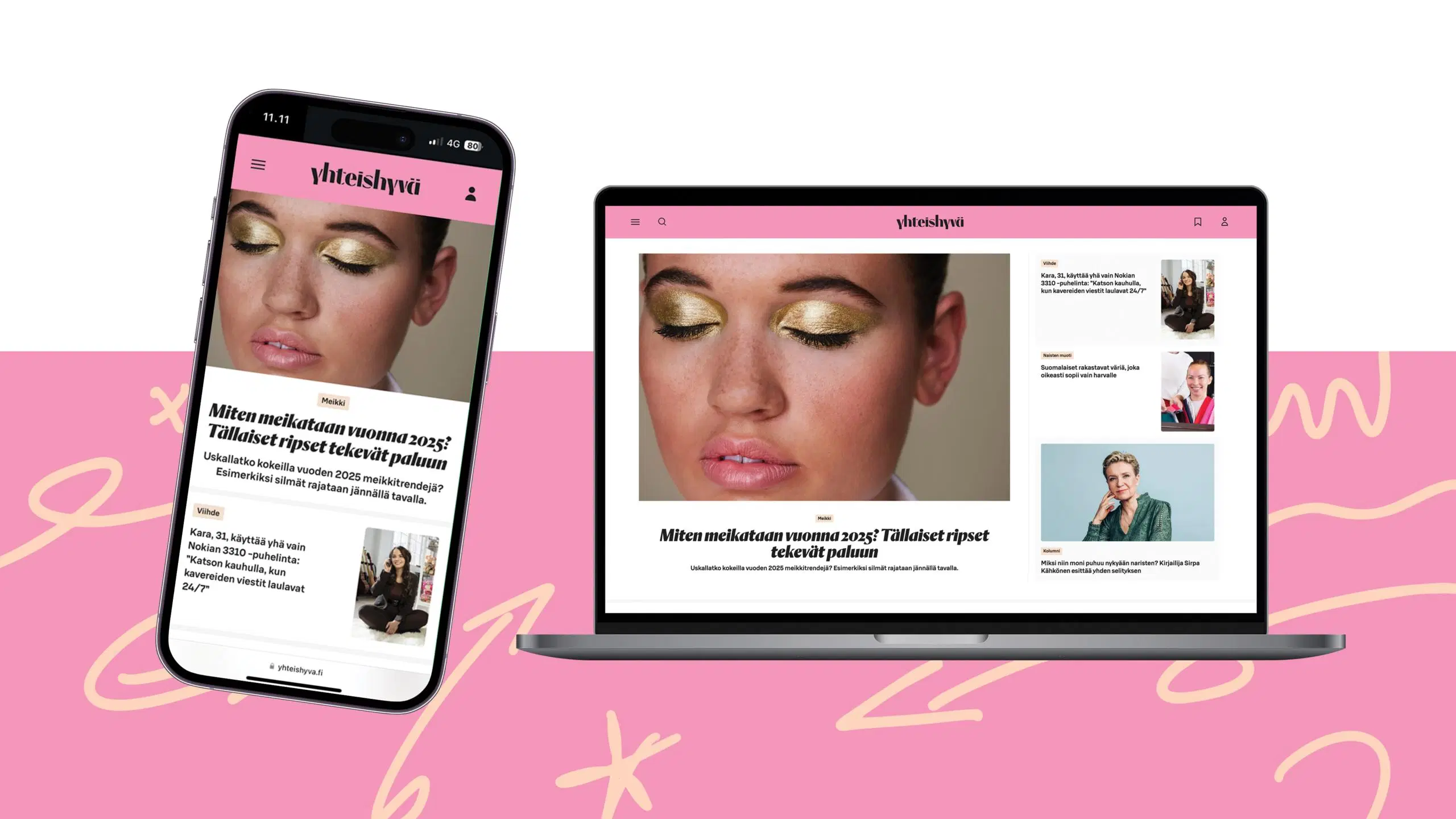 Yhteishyvä.fi:n käyttöliittymä sekä puhelimessa, että tietokoneen ruudulla