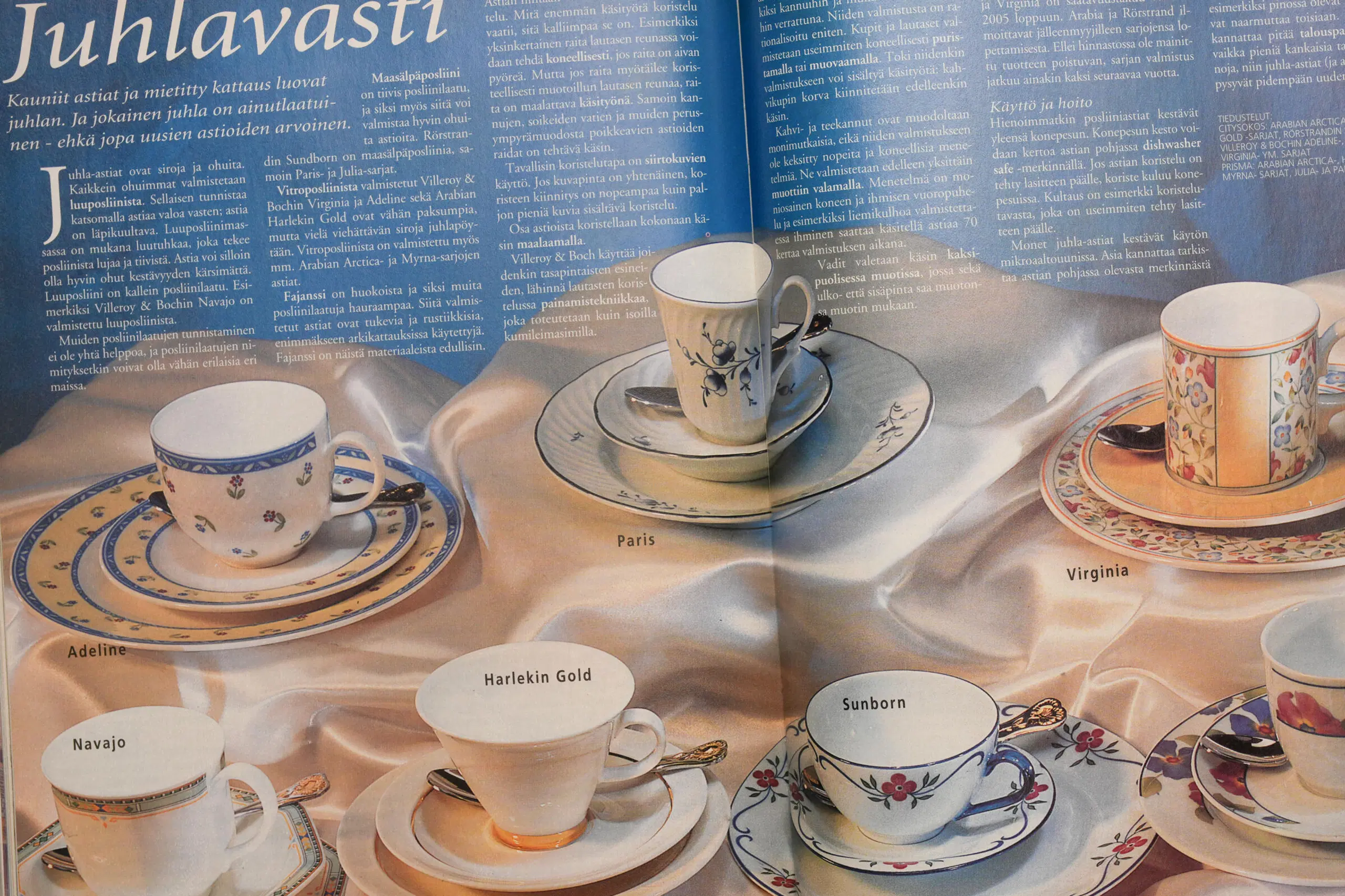 Erilaisia kahvikuppeja vuodelta 1996. Leike Yhteishyvästä.