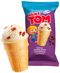 Väike Tom vanillijäätis rosinatega 70g/125ml vahvlitops