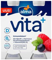Jogurtijook Vita+ vaarika-mustika laktoosivaba 4x100g, ALMA, 400g