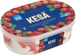 Kotimaista vanilli-koorejäätis maasikakastme ja šokolaadi-küpsisepuruga850ml