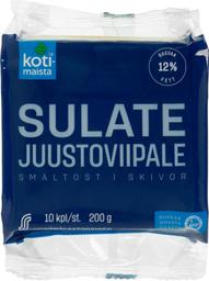 Kotimaista vähese laktoosisisaldusega sulatatud juustu viilud (12%), 200 g
