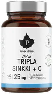 Puhdistamo Tripla Sinkki + C 25 mg 120 kapselia