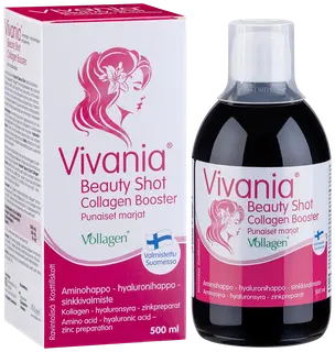 Vivania Beauty Shot Collagen Booster Punaiset marjat Aminohappo - hyaluronihappo - sinkki 500 ml
