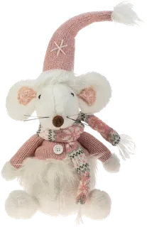 Weiste Istuva hiiri 37 cm valkoinen, roosa takki ja hattu