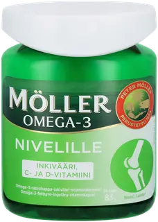 Möller Nivelille omega-3, inkivääri, C- ja D-vitamiini kapseli ravintolisä 83g/76kaps
