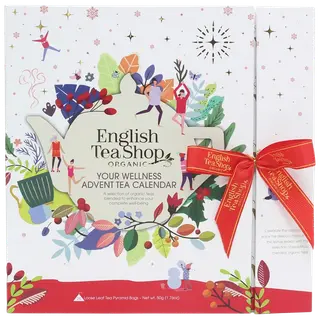 English Tea Shop luomutee joulukalenteri valkoinen kannellinen rusetti 25pss 50g