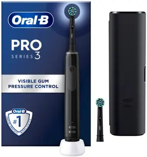Oral-B Pro Series 3 Black -sähköhammasharja, 2 vaihtoharjaa, 1 matkakotelo, Designed By Braun