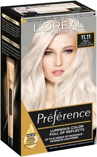 L'Oréal Paris Préférence Le Blonding 11.11 Ultra Light Extra Light Cool Silver Blonde Erittäin kirkas viileä hopeanvaalea kestoväri 1kpl