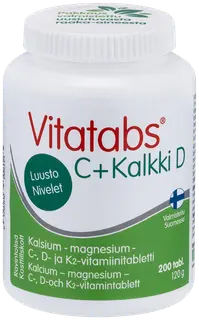Vitatabs C + Kalkki D kalsium-magnesium-C-, D- ja K2-vitamiinitabletti 200 tabl