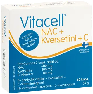 Vitacell NAC + kversetiini + C  N-asetyylikysteiini – kversetiini - C-vitamiinikapseli 60 kaps.