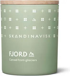 Skandinavisk FJORD Tuoksukynttilä puukannella 65g, vaaleanvihreä