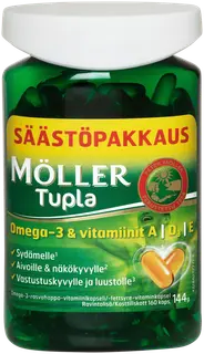 Möller Tupla säästöpakkaus omega-3-rasvahappo-vitamiinikapseli ravintolisä 144g/160kaps
