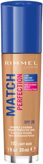 Rimmel 30ml Match Perfection Foundation SPF 20 102 Light Nude meikkivoide