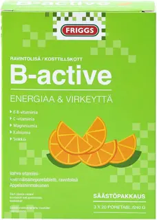 Friggs B-Active vahva B-vitamiini poretabletti, 8 eri vitamiinia, säästöpakkaus 3x20kpl