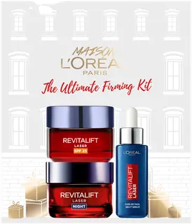 L'Oréal Paris Ultimate Firming Kit lahjapakkaus - päivävoide 50 ml, yövoide 50 ml ja yöseerumi 30 ml