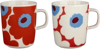 Marimekko Oiva / Unikko -muki 2,5dl / 2kpl valkoinen, punainen, v.sininen