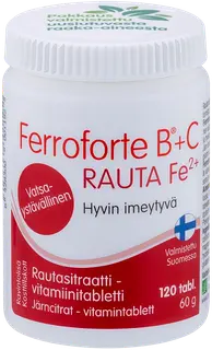 Ferroforte B + C rautasitraatti-vitamiinitabletti 120 tabl
