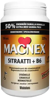 Magnex sitraatti + B6 150 tabl., magnesiumsitraatti-B6-vitamiinitabletti, kampanjapakkaus, Vitabalans