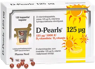 D-Pearls® 125 mcg D-vitamiini ravintolisä 120 kaps.