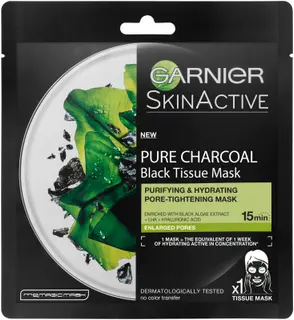 Garnier Skin Active Black Tissue Pure Charcoal Black Algae mattapinnan jättävä puhdistava naamio 32g